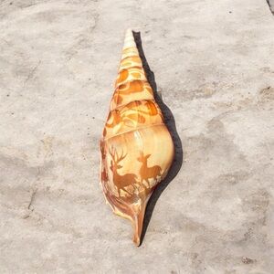 Stunning Hand-Carved Tibia Curta Shell – Woodland Deer Scene